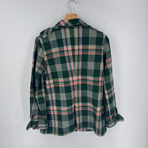 Vintage Carol Horn Plaid Wool Blend Button Down Shirt Green Red Size 12 - Picture 3 of 7